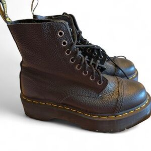 Dr. Martens Black Leather Boots with Yellow Stitching
